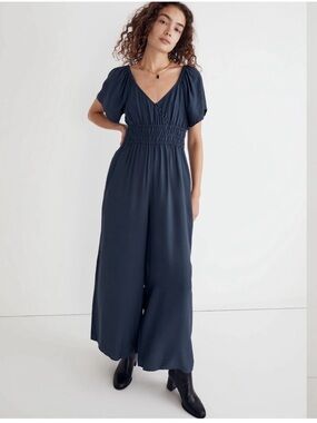 Madewell Navy with Smocked Waist and Puff Sleeves